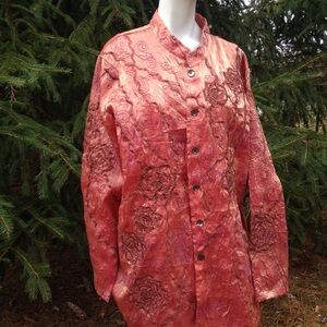 Elegant Coral Tunic with Floral Embroidery